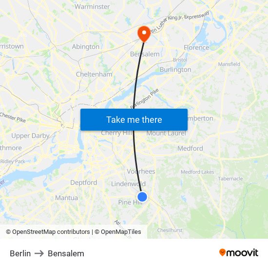 Berlin to Bensalem map