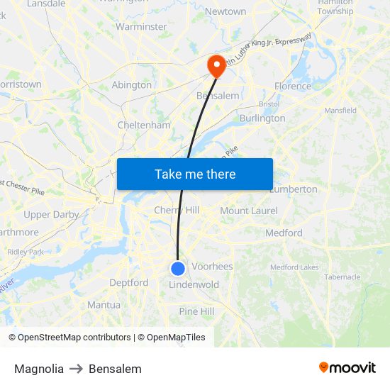 Magnolia to Bensalem map