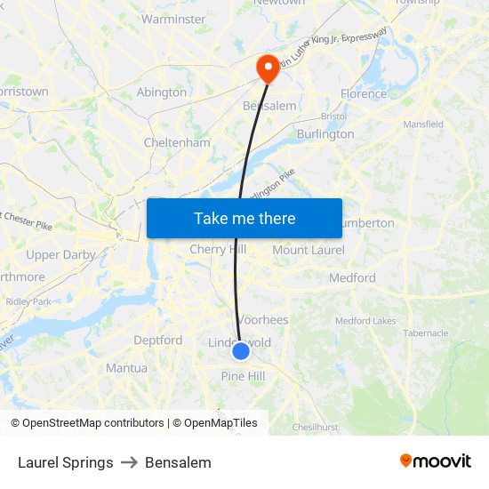 Laurel Springs to Bensalem map