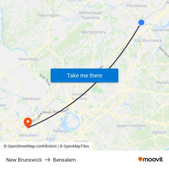 New Brunswick to Bensalem map