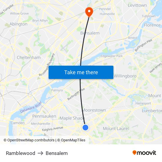 Ramblewood to Bensalem map