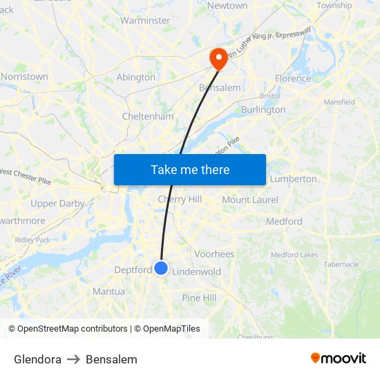 Glendora to Bensalem map