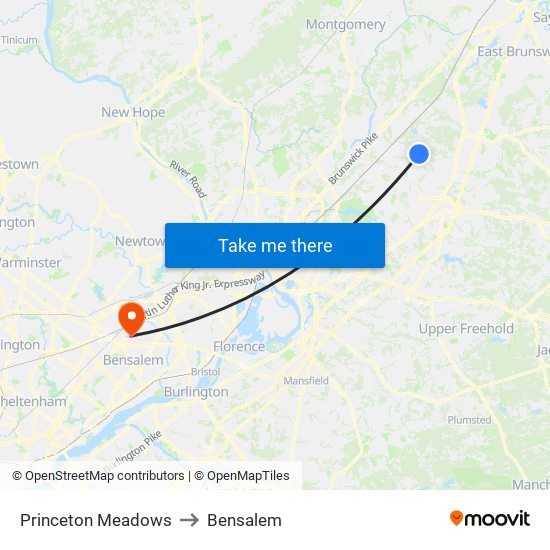 Princeton Meadows to Bensalem map
