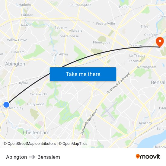 Abington to Bensalem map