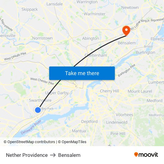 Nether Providence to Bensalem map