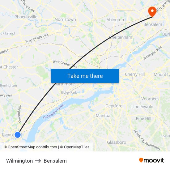 Wilmington to Bensalem map