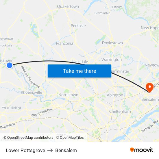 Lower Pottsgrove to Bensalem map