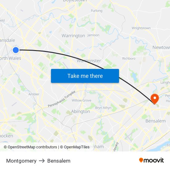 Montgomery to Bensalem map