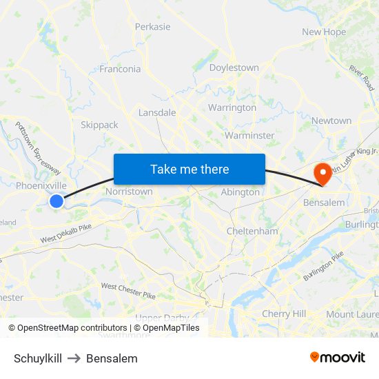 Schuylkill to Bensalem map