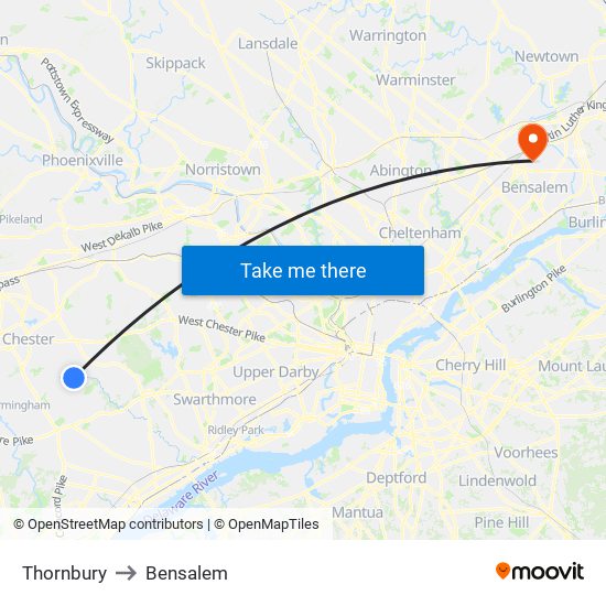 Thornbury to Bensalem map