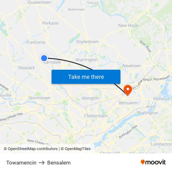 Towamencin to Bensalem map