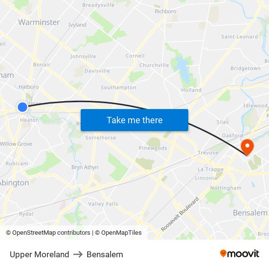 Upper Moreland to Bensalem map