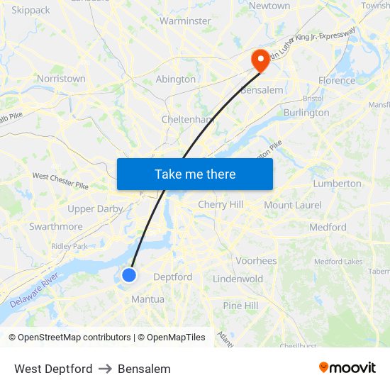 West Deptford to Bensalem map