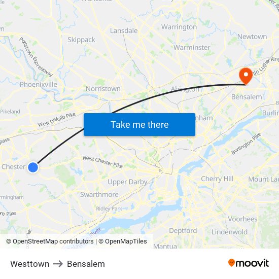 Westtown to Bensalem map