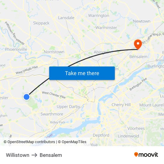 Willistown to Bensalem map