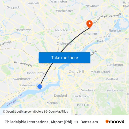 Philadelphia International Airport (Phl) to Bensalem map