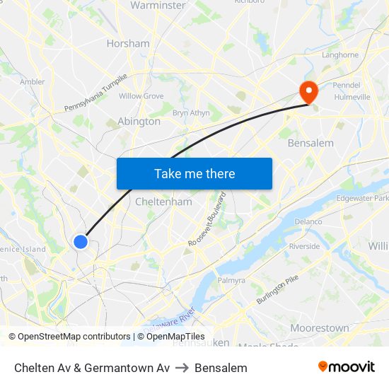 Chelten Av & Germantown Av to Bensalem map