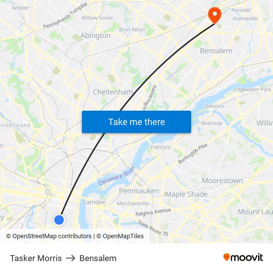 Tasker Morris to Bensalem map