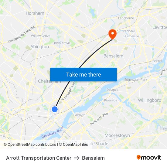 Arrott Transportation Center to Bensalem map