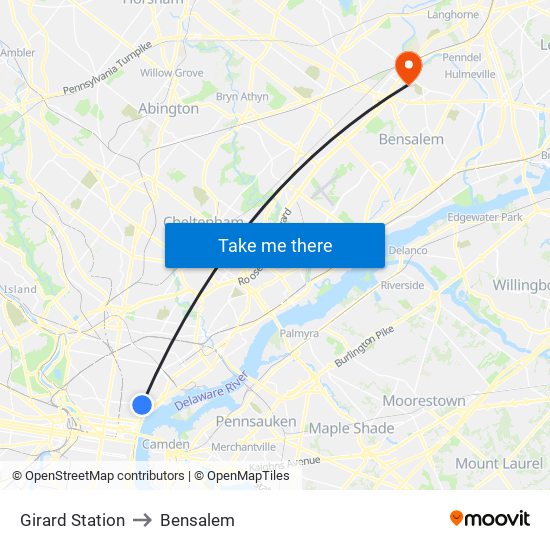 Girard Station to Bensalem map