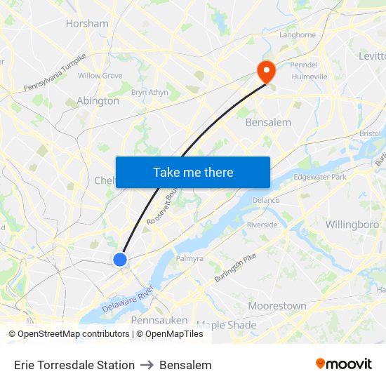 Erie Torresdale Station to Bensalem map