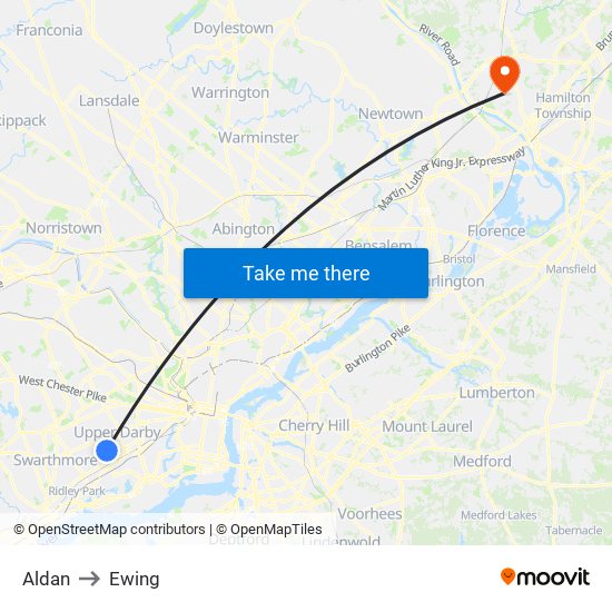 Aldan to Ewing map