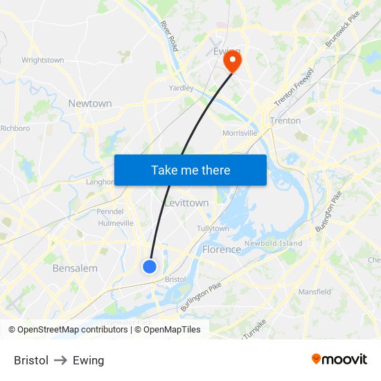 Bristol to Ewing map