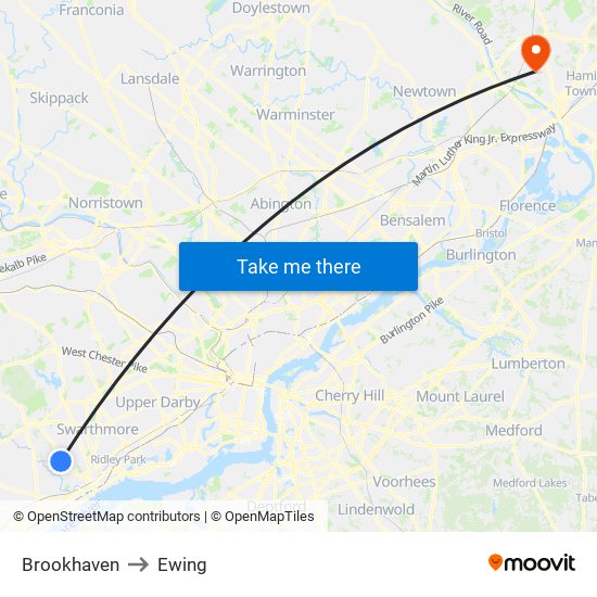 Brookhaven to Ewing map