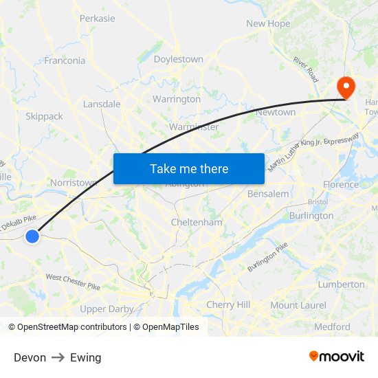 Devon to Ewing map
