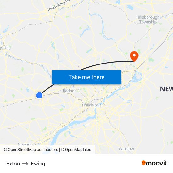 Exton to Ewing map
