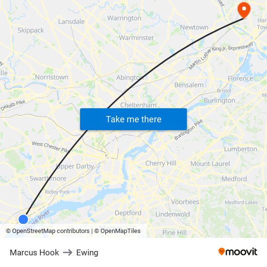 Marcus Hook to Ewing map