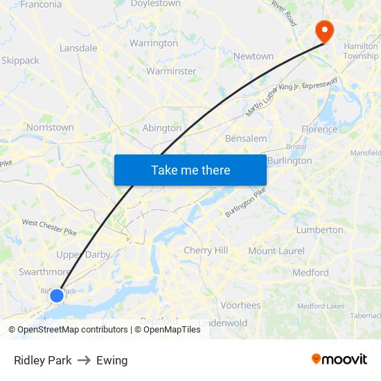 Ridley Park to Ewing map