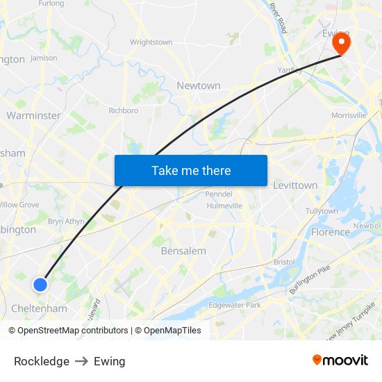 Rockledge to Ewing map
