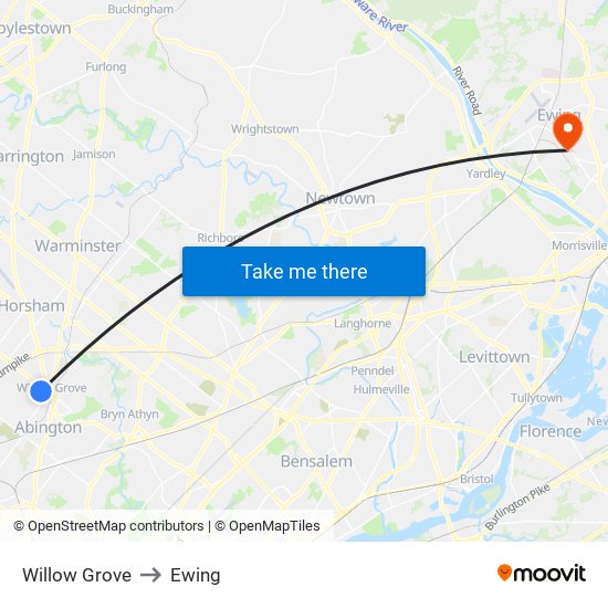 Willow Grove to Ewing map