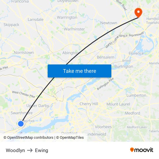 Woodlyn to Ewing map