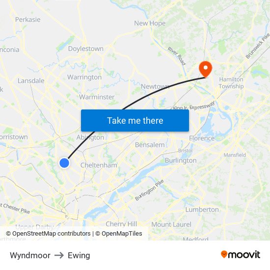 Wyndmoor to Ewing map