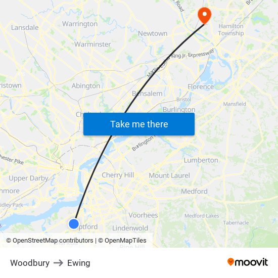 Woodbury to Ewing map