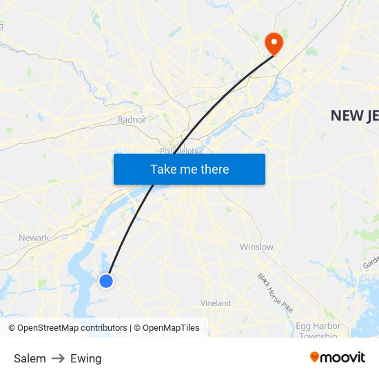 Salem to Ewing map