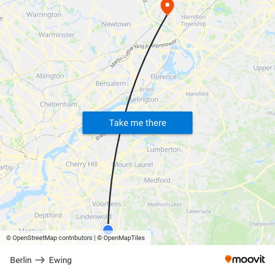 Berlin to Ewing map