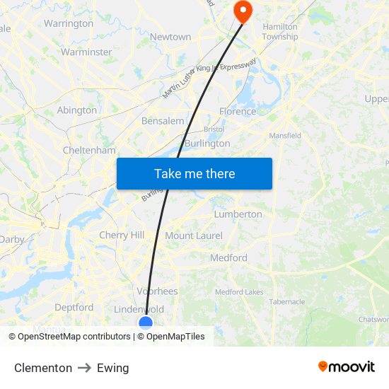 Clementon to Ewing map