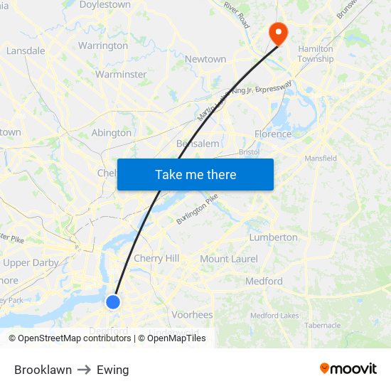 Brooklawn to Ewing map