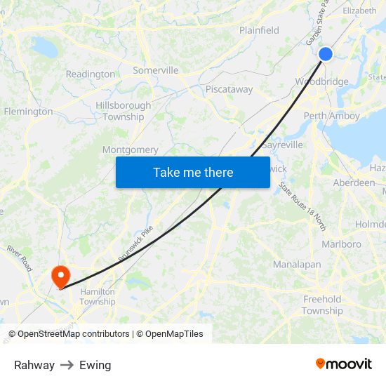 Rahway to Ewing map