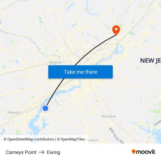 Carneys Point to Ewing map