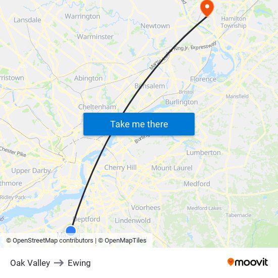 Oak Valley to Ewing map