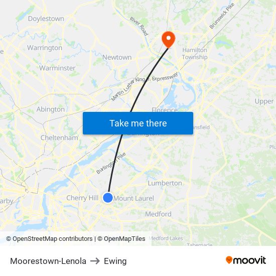 Moorestown-Lenola to Ewing map