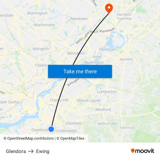 Glendora to Ewing map