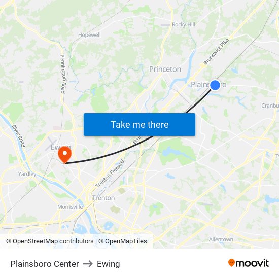 Plainsboro Center to Ewing map