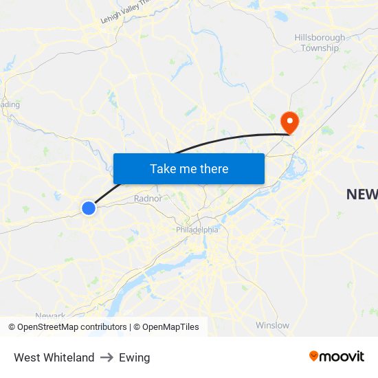 West Whiteland to Ewing map