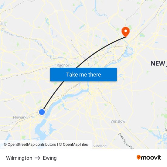 Wilmington to Ewing map
