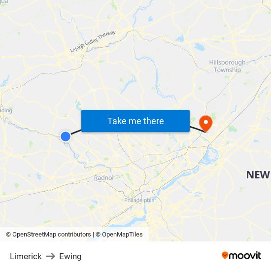 Limerick to Ewing map